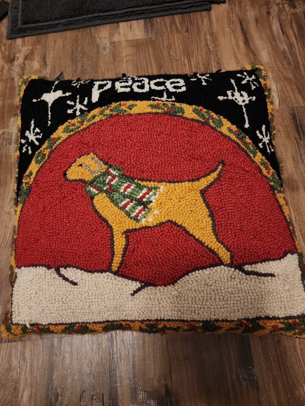 Chandler 4 Corners hooked wool dog Christmas pillow